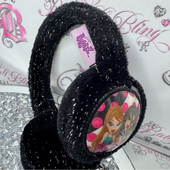 Bratz earmuffs winter warm ear cover hat headband sparkly glitter black silver main image 6